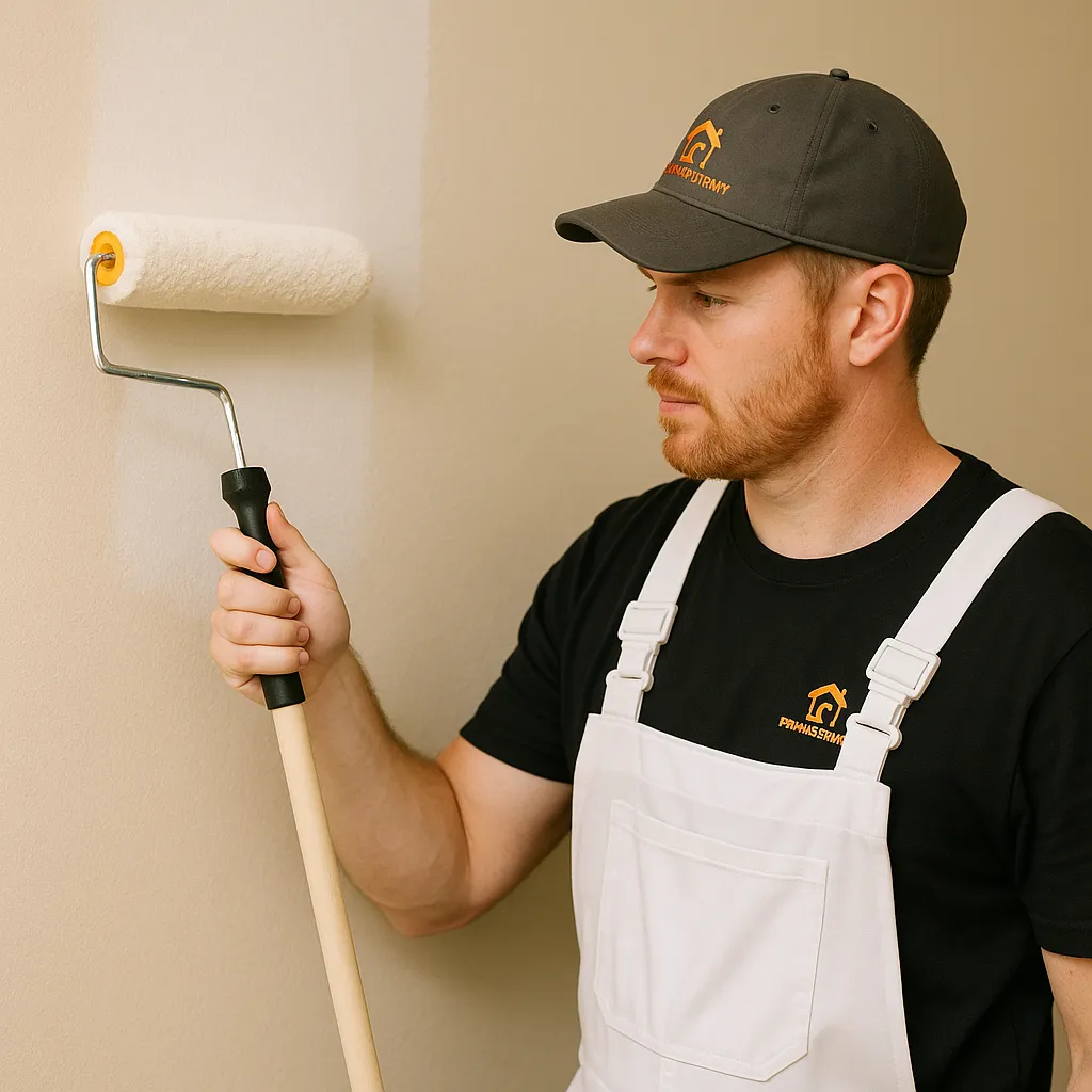 Interior wall painting with roller